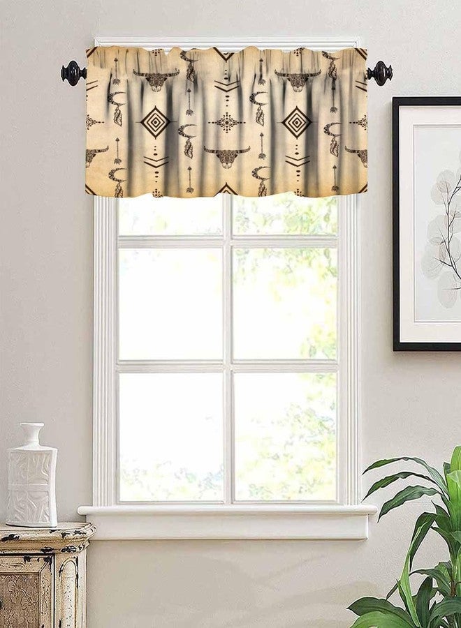 LOMADIA Aztec Valance Curtain for Kitchen, Window Treatment Rustic Western Tribal Bull Skull Horns Ethnic Aztec Cow Patterm Rod Pocket Drapes for Bedroom Living Room Offiec Decor 54x18inch - Image 4